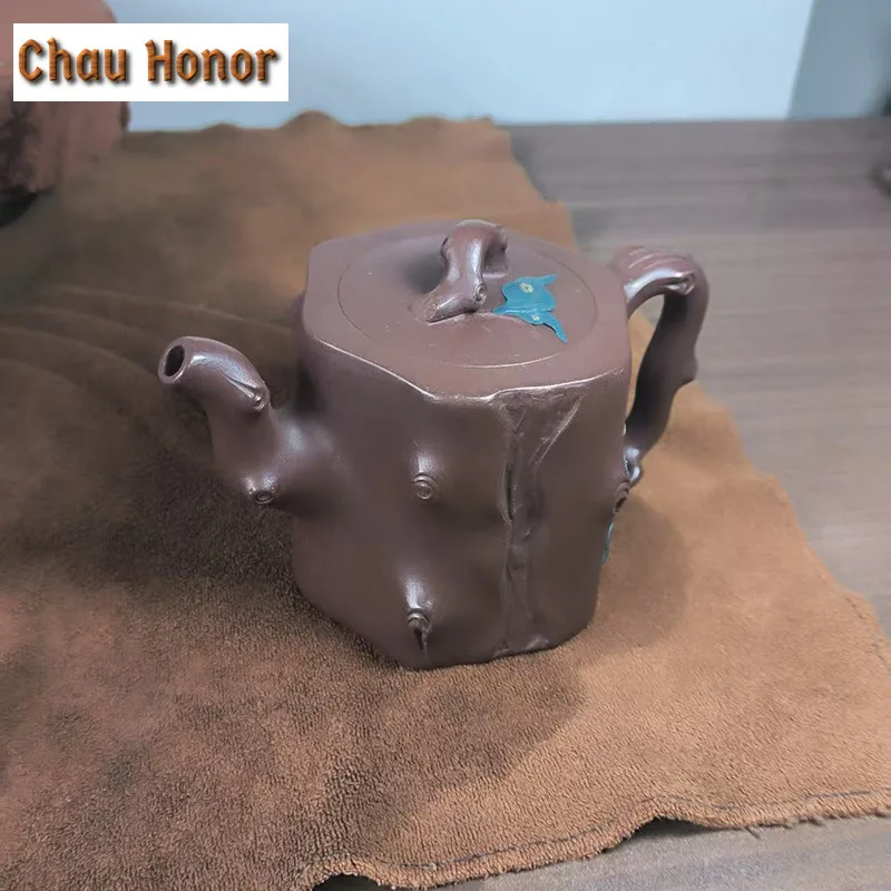250ml Luxury Yixing Purple Clay Teapots Handmade Stump Pot Raw Ore Purple Mud Tea Maker Kettle With Strainer Zisha Tea Set Gifts