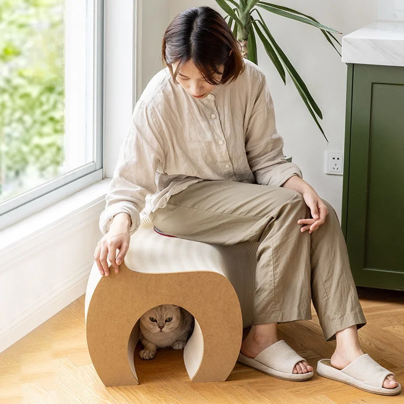 Foldable Craft Paper Honeycombe Cat Tunnel Bench Stool Stretching Cat Tunnel Playhouse Modern Folding Stool Leisure Chair Bench