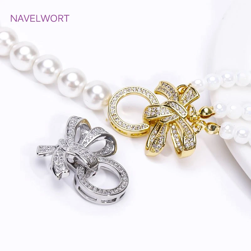 

18K Gold Plated Inlaid Zircon 3 Rings Butterfiy Knot Pearl Clasps Connector Fastener DIY Bracelets Jewelry Making Accessories