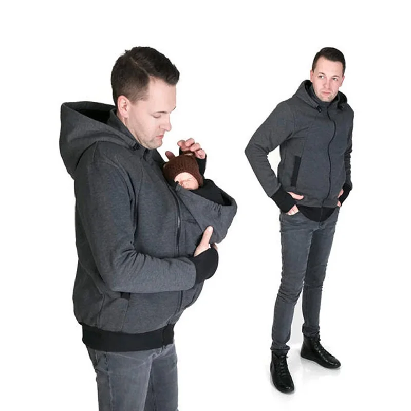 Hooded Baby Carrier Jacket Hoodies Daddy Men Sweatshirt Outerwear Autumn Winter Maternity Clothes Kangaroo Carry Baby Sweatshirt