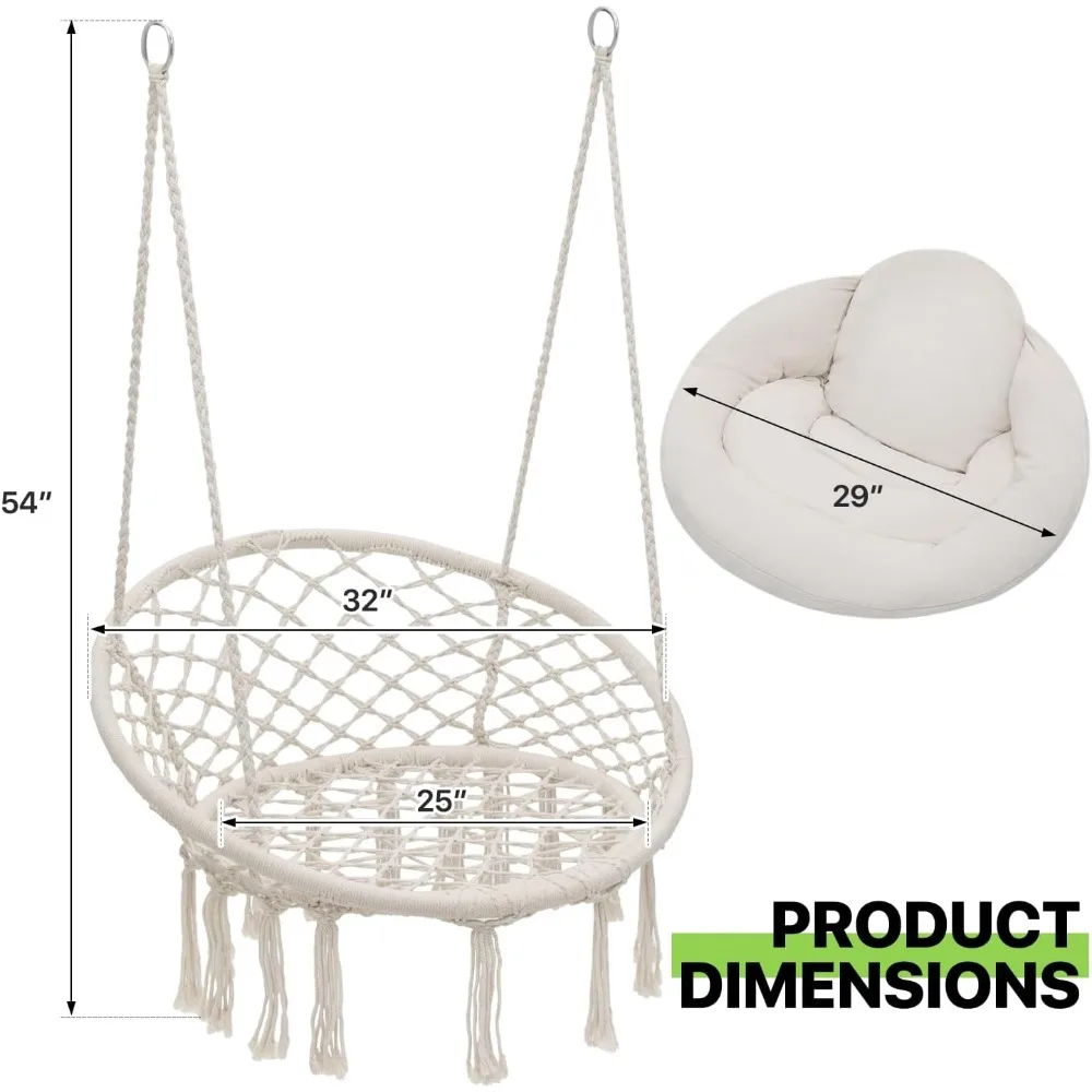Hanging Hammock Chair with Cozy Full Cushion, Outdside Macrame Swing Chair with 350 Lbs Capacity, Ideal Accent Furniture for Li 3