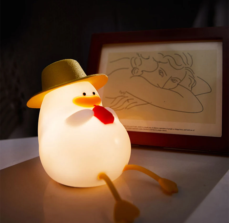 Cute Kids Happy Duck Night Light USB Rechargeable Lamp Silicone Pating Lamp Color Changing for Baby Bedside Room Home Decor Gift