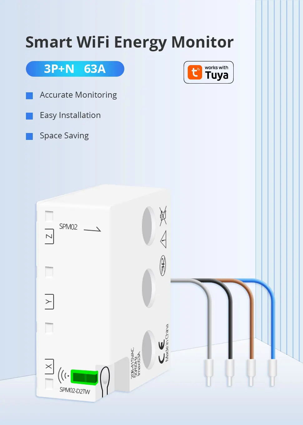 3 Phase 4 Wire 63A Energy Meter Tuya Zigbee WiFi Smart Power Consumption Monitor