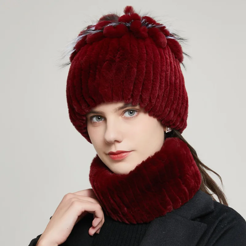 Hat and scarf set women's winter thick warm ear protective hat