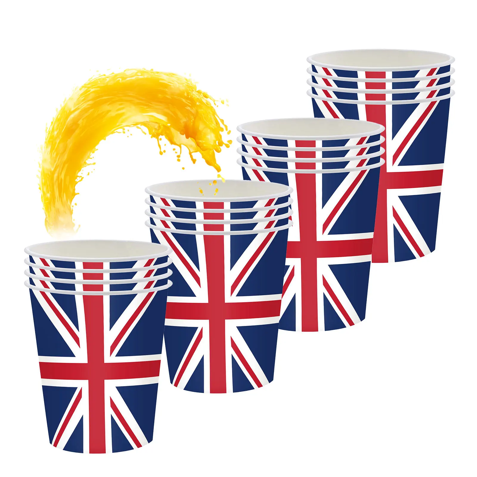 16pcs Britain Paper Plates Cups And Napkins, British Flag Paper Tableware Kit Union Jack Themed Plate Tissue Cups