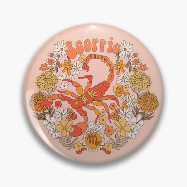 

Scorpio Retro Florals Zodiac Sign Print Soft Button Pin Fashion Women Badge Lapel Pin Cute Hat Funny Lover Collar Brooch