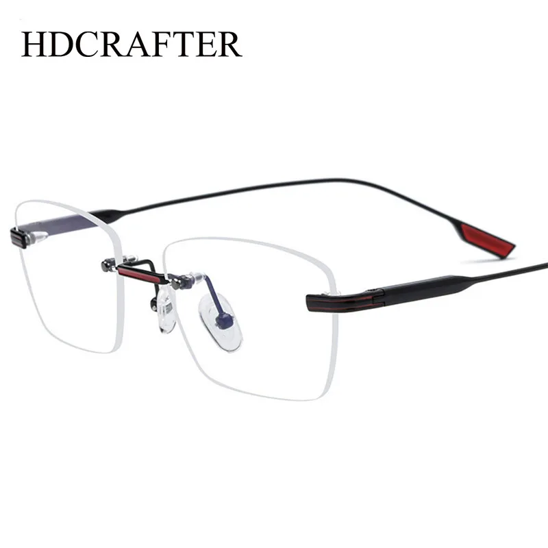 

HDCRAFTER Pure Titanium Glasses Frame Rimless Prescription Square Eyeglasses Men Women Frameless Myopia Optical Eyewear Frames