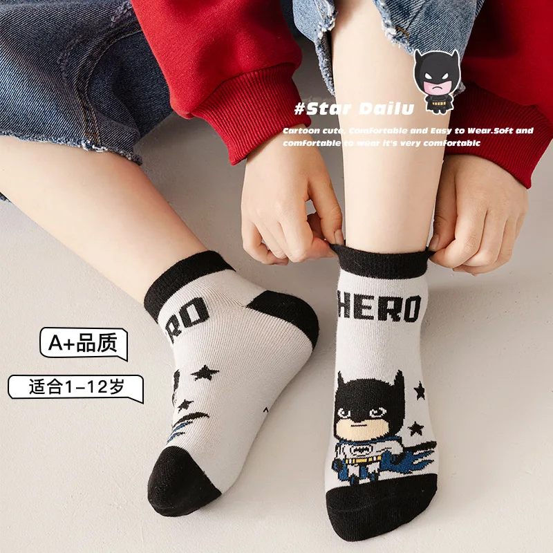 5 Pairs Spiderman Cotton Children's Socks iron Man Hulk Thor Anime kids Boys Short Socks Cartoon Baby Spring Summer Sock Y 4