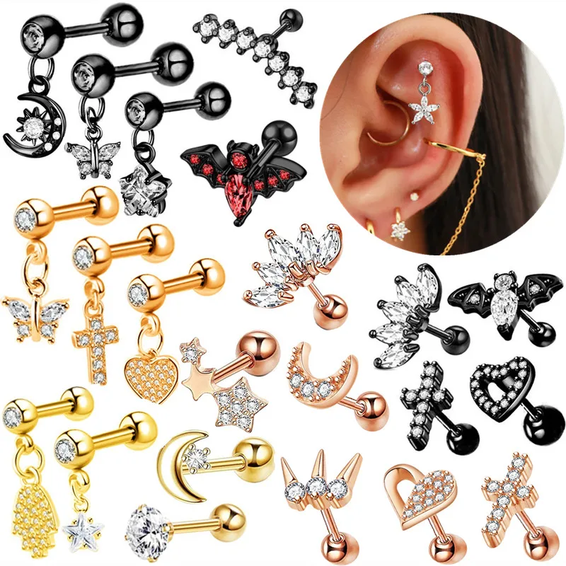 3PcsLotHelixStudEarringSetCartilagePiercingBulkTragusStud