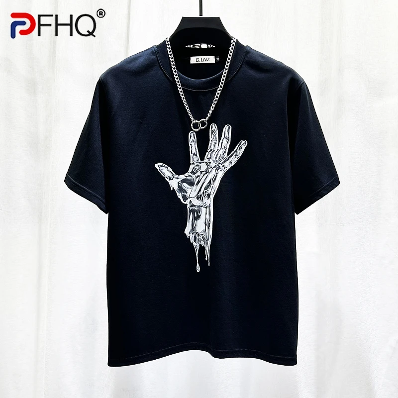 

PFHQ Summer Short Sleeve T-shirt Men's Print Design Trendy Loose Versatile Creativity 3D Pattern Niche Popular Male Tops 21Z4595