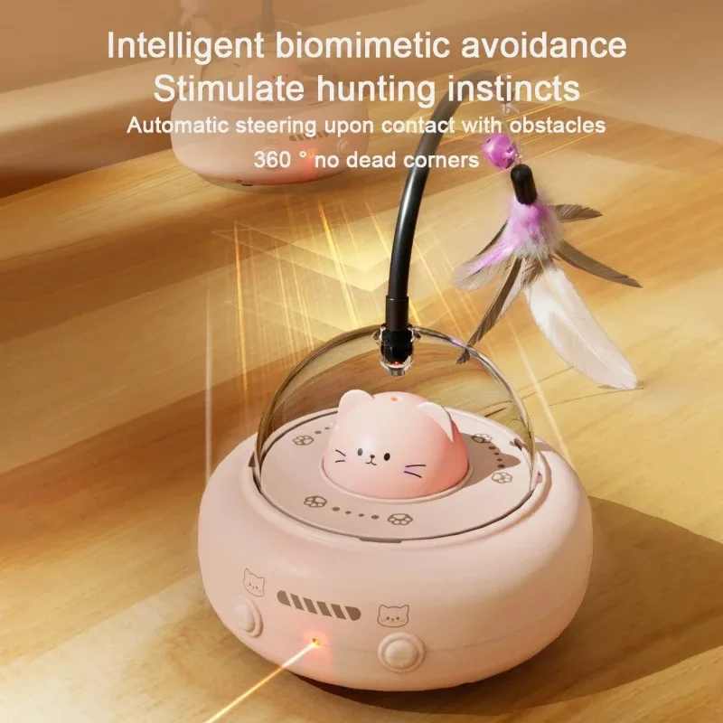 Intelligent Cat Toy Red Dot Laser with Rainbow Light Obstacle Avoidance USB Charging Automatic Standby Bionic Cat Teaser