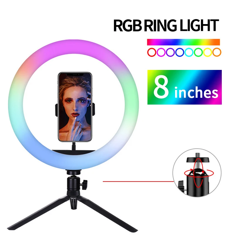 LED 셀카 링 조명, 사진 셀카 링 램프, USB 원격 필 라이트, 유튜브 틱톡 비디오 라이브 전화 거치대 삼각대
