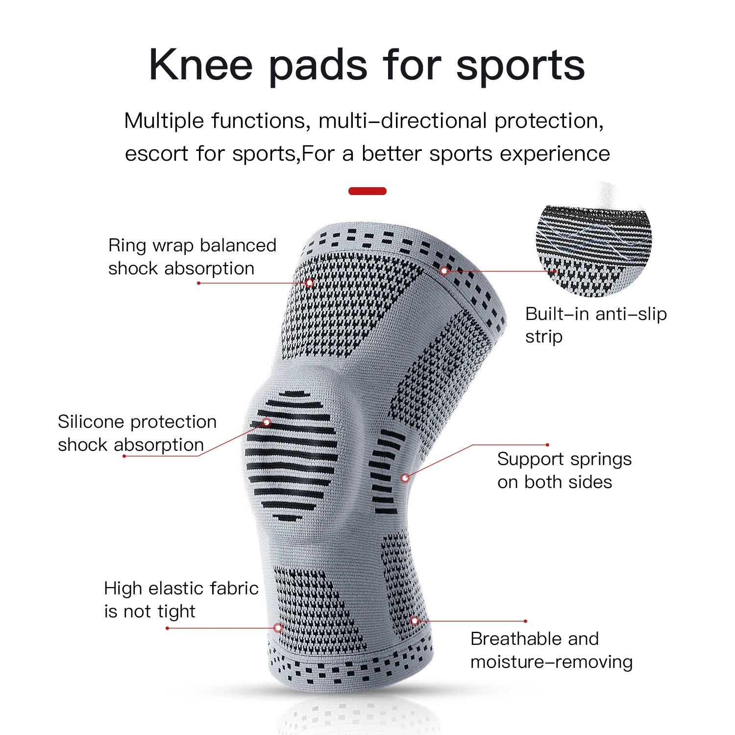 Kyncilor Sports Compression Kneepad Pressurized Elastic Spring Knee Pads Support Fitness Gear for Running Basketball Football