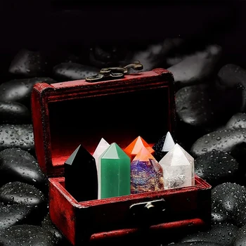 Healing Crystal Wands With Gift Box Amethyst Rose Clear Quartz Tiger Eye Chakra Stones Decor For Home Desk Office 2