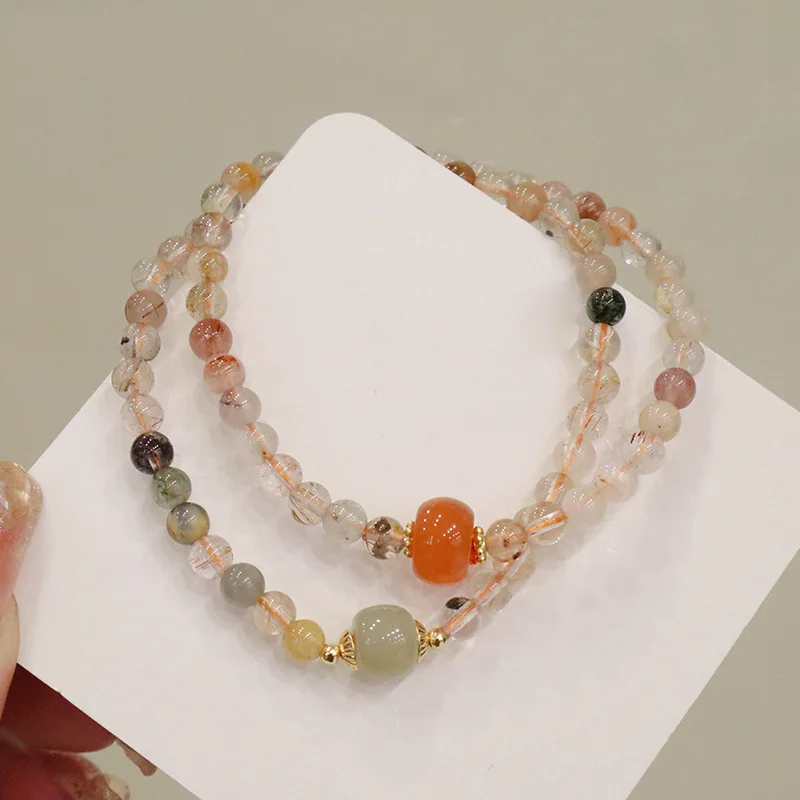 

Luxury 4.7mm Multicolor Natual Rutilated Quartz Hetian Jade Agate Stones Beaded Bracelets Bangles for Women Fine Jewelry YBR1008