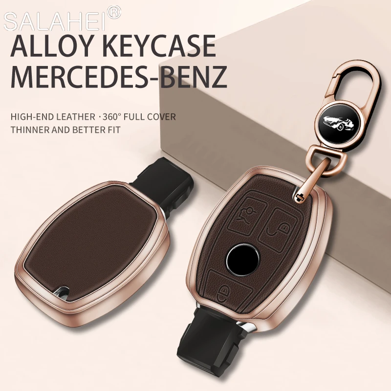 

Metal Leather Car Remote Key Case Cover Shell Fob For Mercedes For Benz A B C E S Class W245 W204 W205 W210 W212 W221 W222 CLK