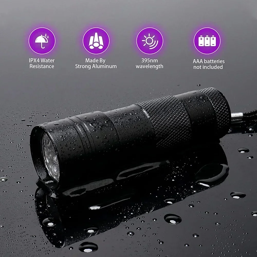 UV Handheld Waterproof Blacklight Flashlights 12 Led 395nm Mini Light Torch for Pets Urine Stains uv flashlight