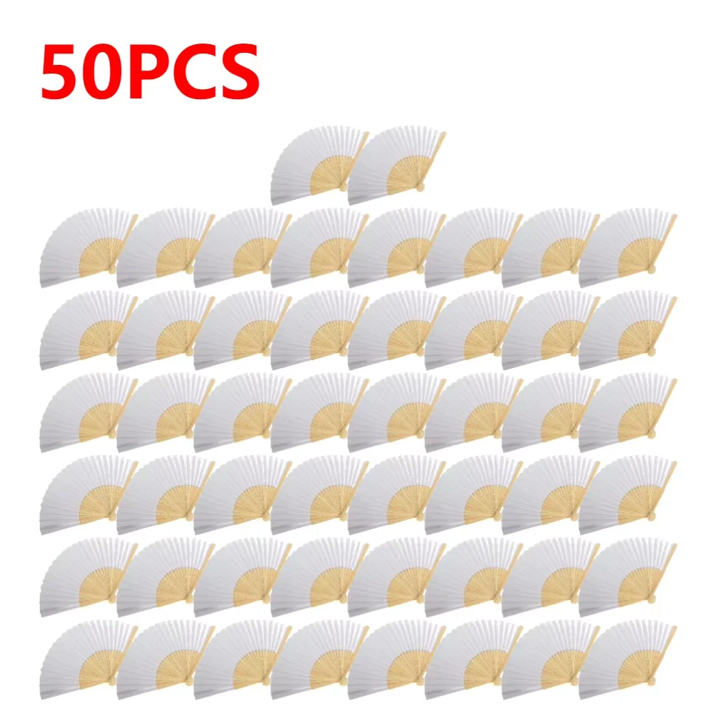 DIY Paper Bamboo Folding Fan Set - 50 Pack for Calligraphy, Painting, and Crafting