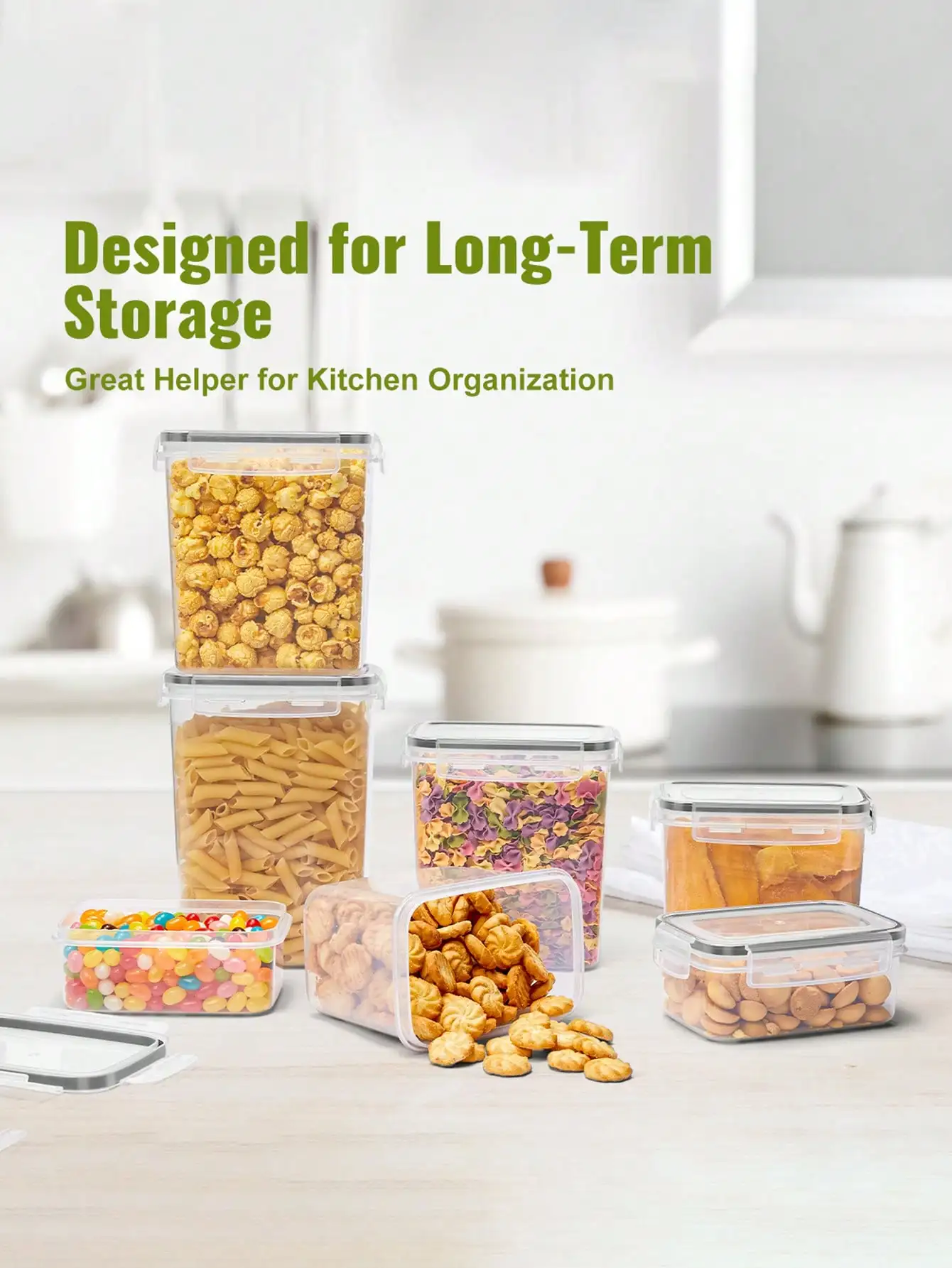 Food storage container - suitable for kitchen grains, rice, pasta, tea, nuts, and coffee beans, with labels and markings 5