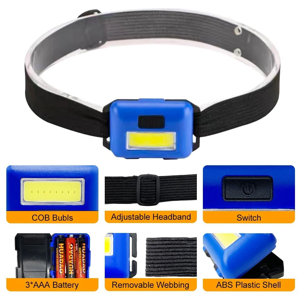 Head Flashlight,Cob Headlamp Portable Lighting COB Headtorch LED Headlamp Mini Battery Headlight 3 Modes Waterproof Flashlights for Outdoor Camping Hiking