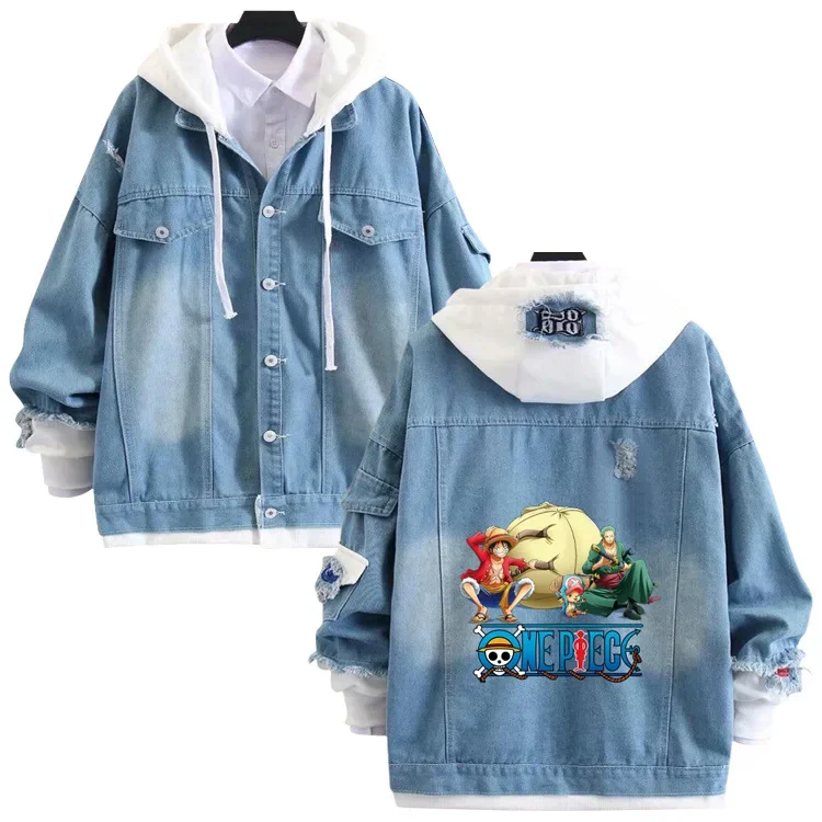 

One Piece denim jacket One Piece fake two-piece tops two-dimensional cartoon anime cosplay hooded sweater thin section