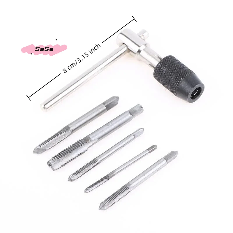 S-1 세트 3-6mm T형 탭 렌치 5개 핸드 탭 M3-M8 태핑 스크류드라이버 렌치 나사산 태핑 수공구 세트