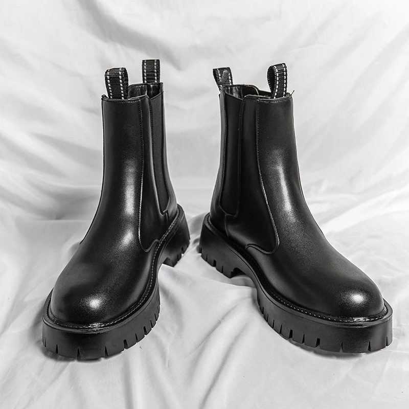 Men Chelsea Boots Winter Warm Thick Bottom Non-Slip Leather Men Boots Trendy Slip On Ankle Handmade Luxury Brand shoes