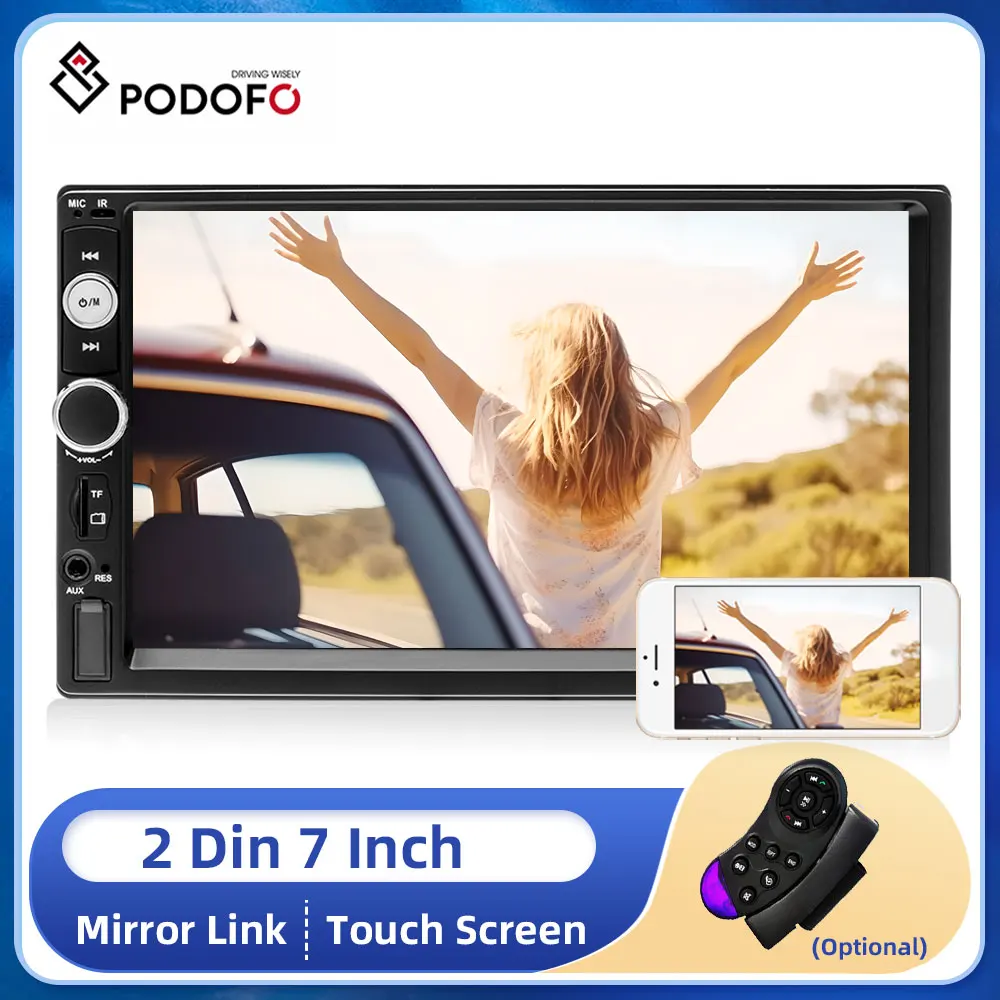 Podofo 2 din Car Radio Stereo Receiver 7 Video MP5 Player FM BT