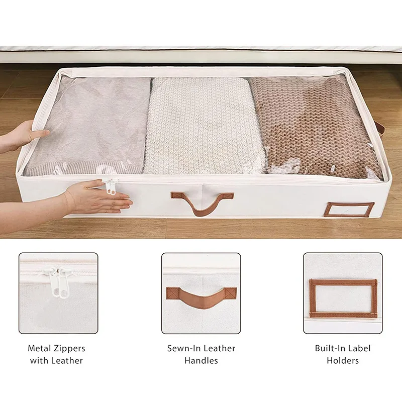Foldable Underbed Organizer Non-Woven Dustproof Ultra-thick with Clear Window Containers for Clothes Quilt Under Bed Storage Bag 3