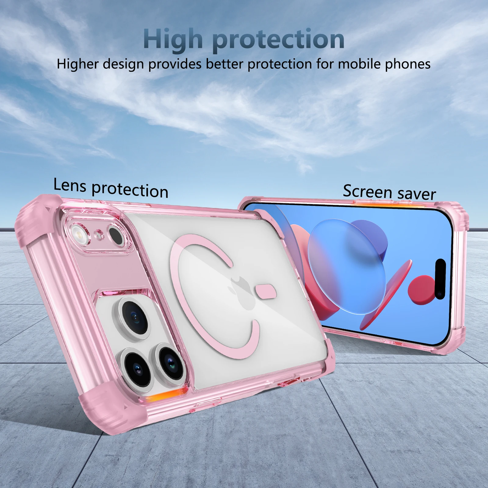 Enhanced Armor Shockproof Magnetic Wireless Charging Transparent Case with Magsafe Cover