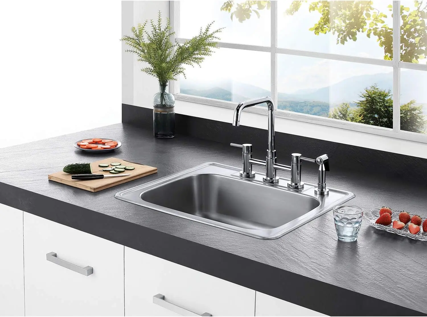 Kingston Brass Gourmetier GKTS25228 Studio Self Rimming Single Bowl Sink, 25-Inch L × 22-Inch W × 8-Inch H 2