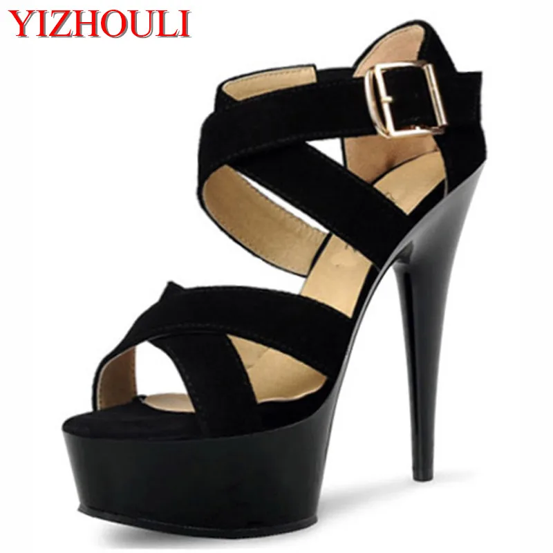 

Sexy Roman 15cm heel chunky ankle strap sandals for new summer. Black gladiator sandals for women dance shoes