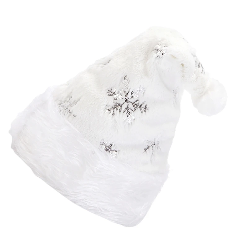 Soft White Xmas Hat Plush Santa Hat Men Women Universal Size Christmas Decors