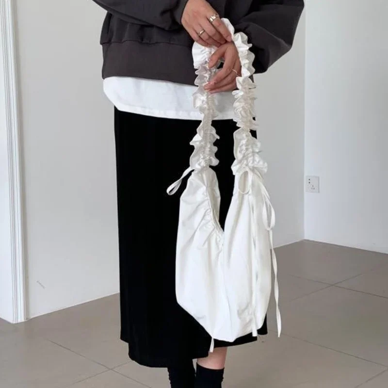 

Pleated Womens Shoulder Bag Korean Style Solid Color Large Capacity Fashion Purse Simple Crossbody Bags for Girls