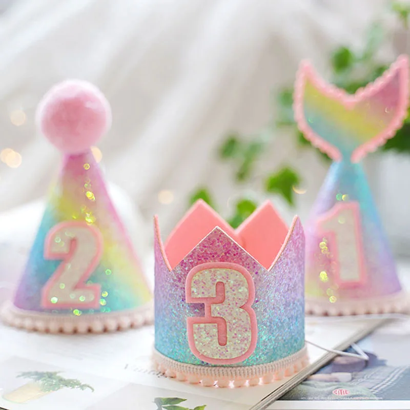 Couronne d'anniversaire arc-en-ciel pour bébé garçon et fille, chapeau de  sirène à paillettes, bandeau en queue de poisson, décoration pour fête  prénatale - AliExpress