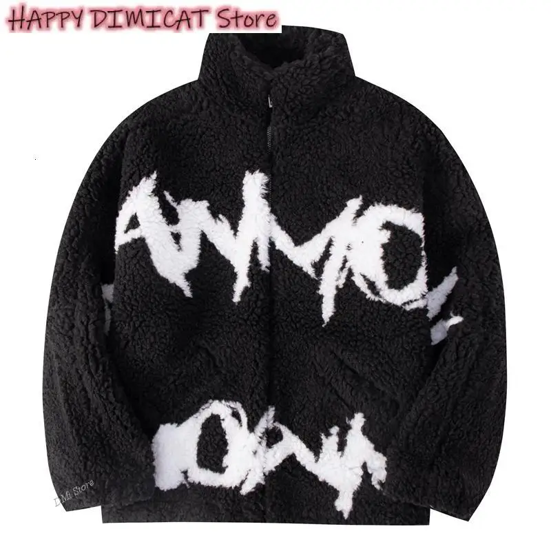 Male Jacket Warm Fashion Branded Coats Thicken Harajuku Mens Oversize Parkas Stand Collar Lamb Wool Hip Hop