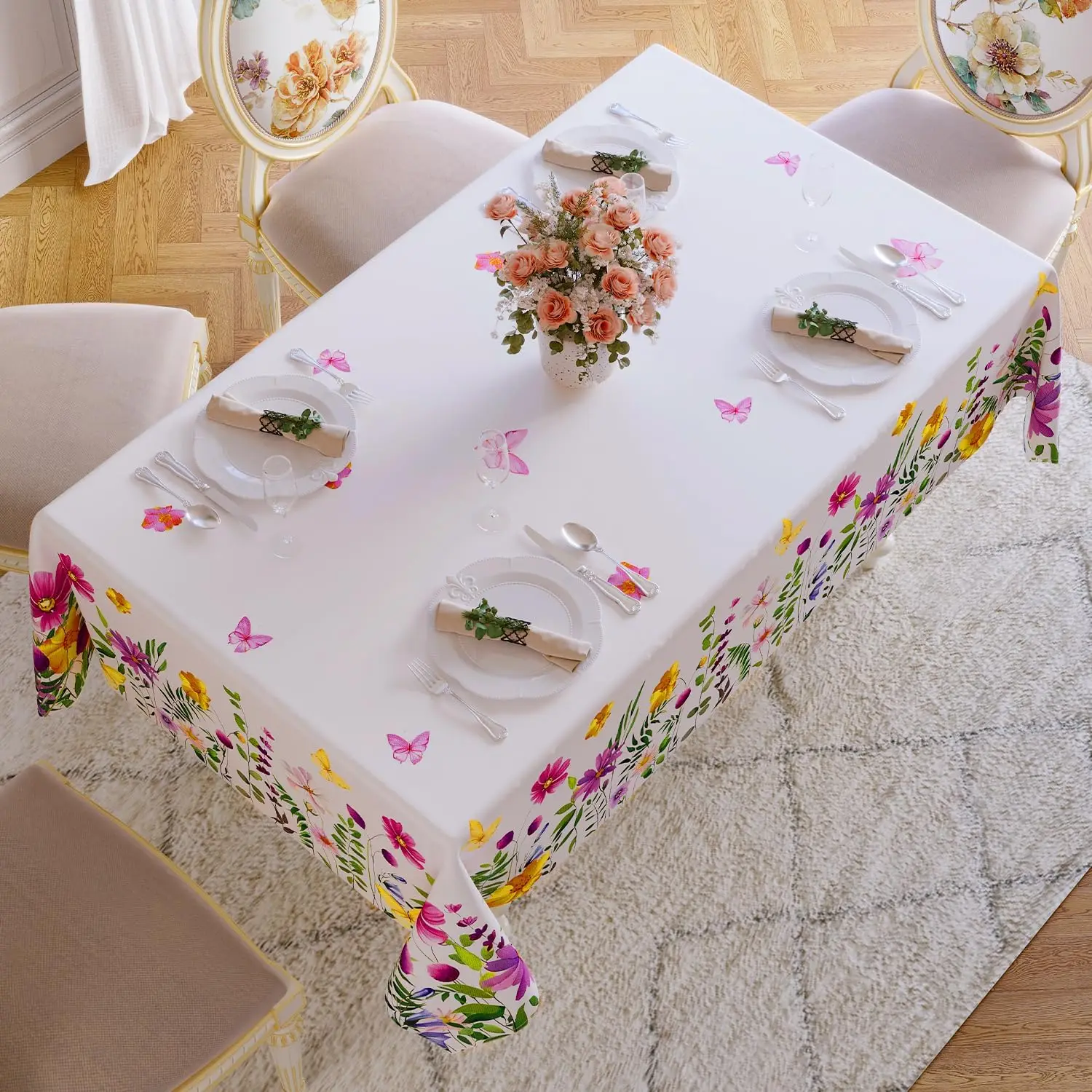 Spring Waterproof Floral Pattern Tablecloth  Kitchen Dining Table Decor Washable Table Cover Outdoor Picnic Party Wedding Decor 3