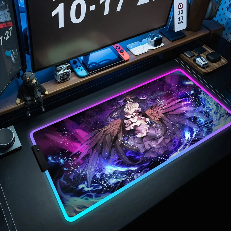 

LED Mouse Pad Large Gaming Mouse Mat RGB Overlord Mousepad XXL Anime Locking Edge Computer Table Mat Gamer Keyboard Mats Carpet