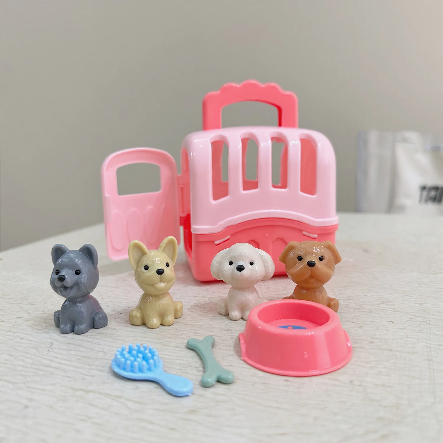 Children's play pet house toys, small dog and cat bathroom swing scenes, simulated feeding cat and dog pet houses