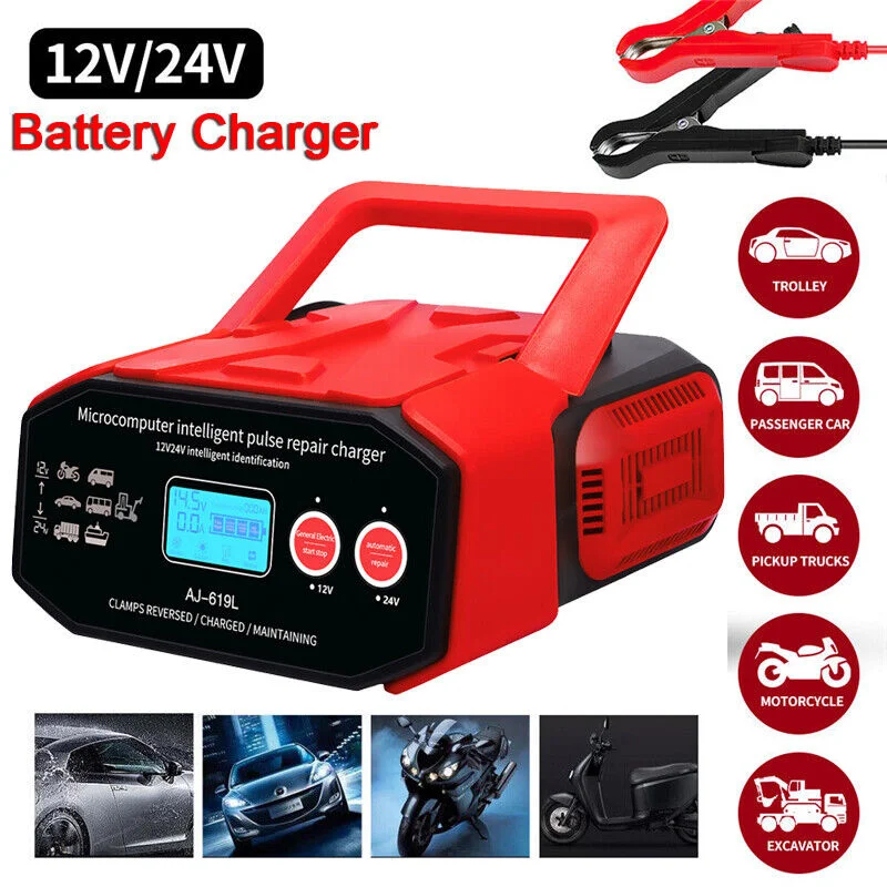 

400W 12V-24V Smart Pulse Repair Battery Charger for Car/Motorcycle/Van Battery Repair Auto Lead Acid Fast Charge LCD Display