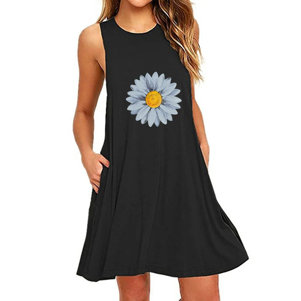 

Shirt Dresses for Women Work Casual Casual Nightdress Sleeveless Daisy Pocket A-Line Fashion Dresses Womens Comfy Dresses