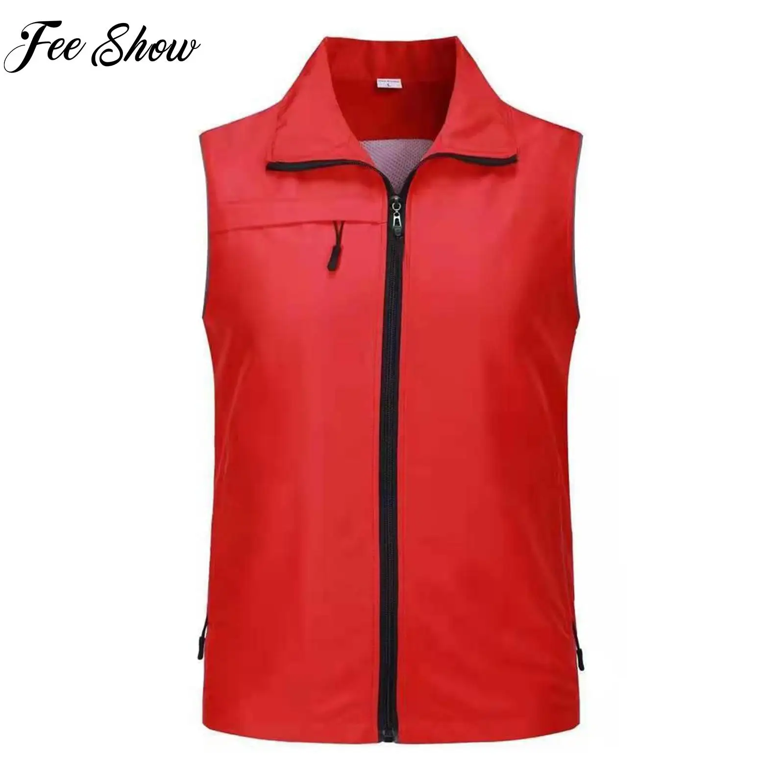 

Men Women's Volunteer Activities Vest Tops Supermarket Uniforms Work Clothes Solid Color Turn-Down Collar Sleeveless Zipper Top