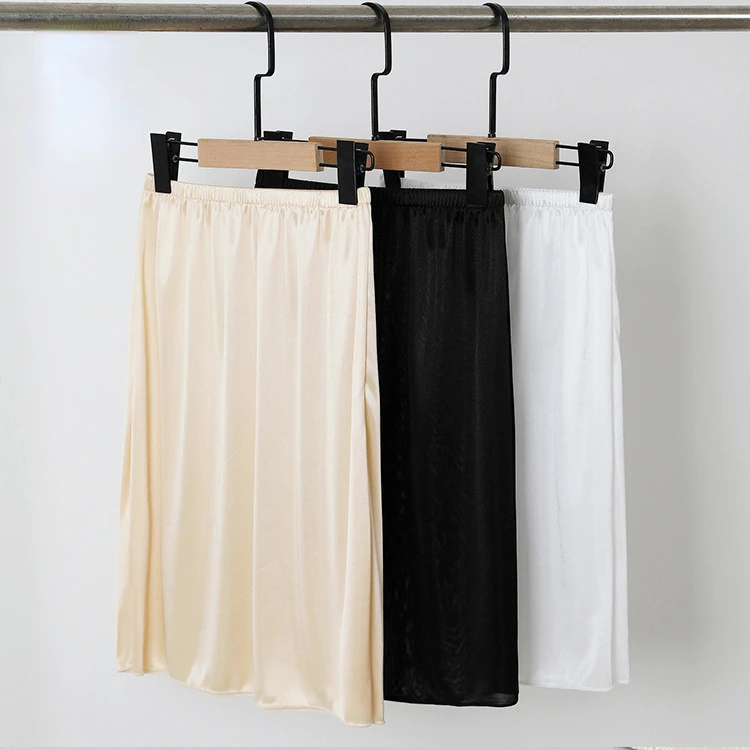 50cm Solid Color Silk Slip Dress Underwear Cozy Slip Skirt Silky Breathable Underskirt Women Under Dress Slip Petticoat Lingerie