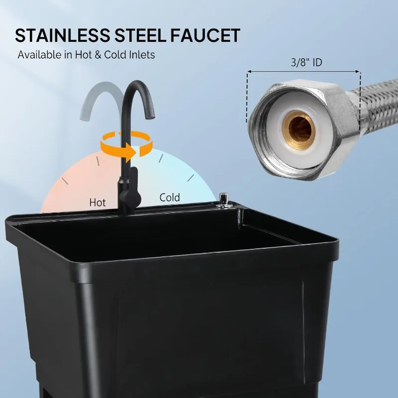 Utility Sink Laundry Tub for Washing Room, 23.6"×23.6"×36.2" Freestanding Utility Sink with Stainless Steel Faucet, Black 3