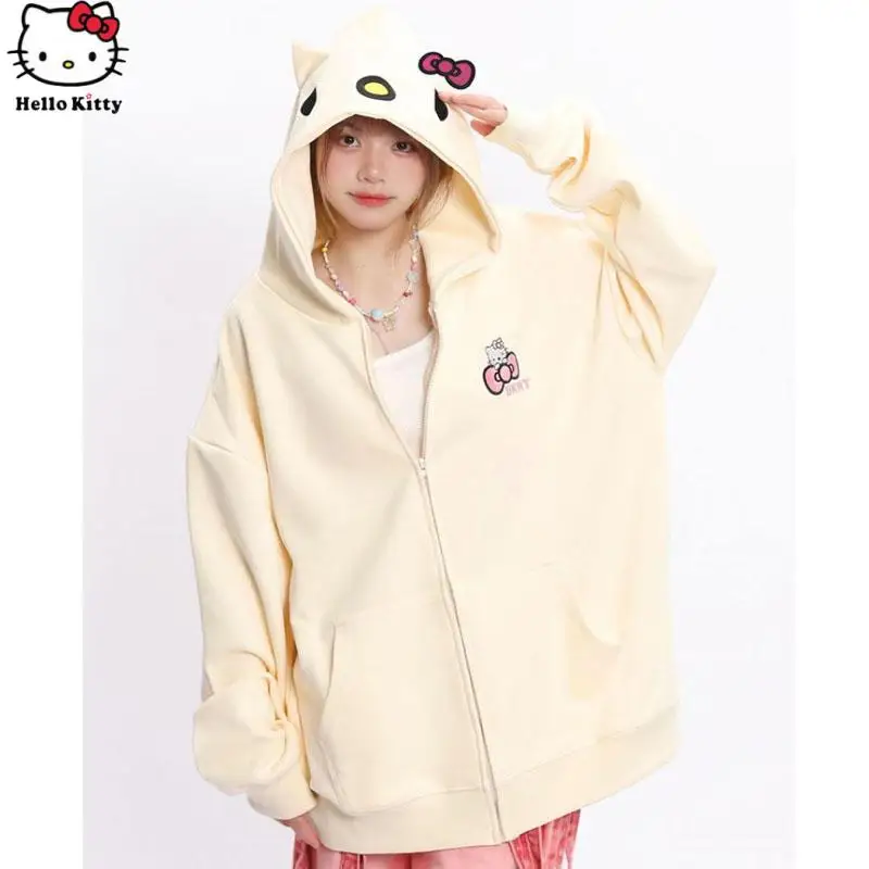 

Hello Kitty Sanrio Plush Kawaii Cartoon Cute Cardigan Zip Hooded Sweatshirt Jacket Anime Plush Toys for Girls Birthday Gift