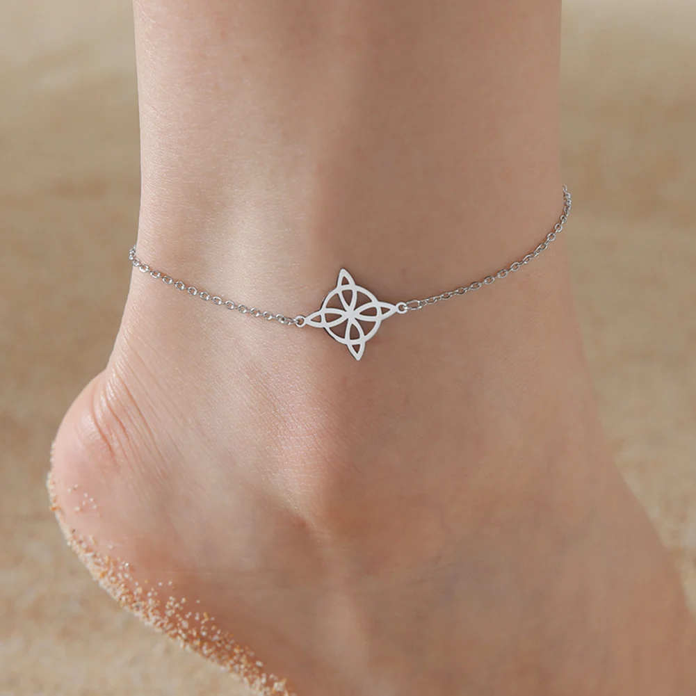 Lucktune Witchcraft Witch Knot silver anklet bracelet ankle chains beads anklet fashion accessories Pendant Anklets for Women Stainless Steel Anklet Summer Accessories Beach Jewelry