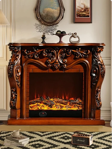CE french style decorative wood electric fireplace mantel chimenea electrica
