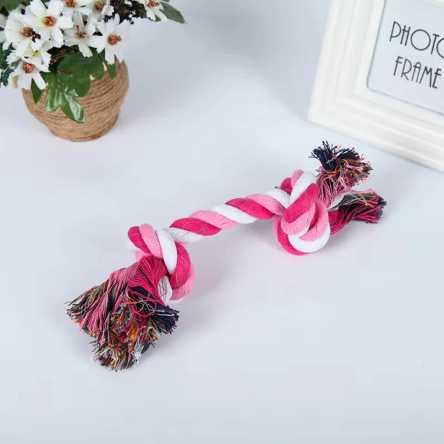 Colorful Cotton Double Knot Dog Toy Durable Rope Chew For Teeth Cleaning Interactive Pet Toy Fit Small Medium Dog Boredom Relief 5