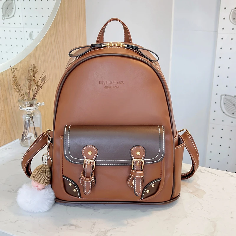 2022 Vintage Leather Backpacks Fashion Female School Backpack for Teenager Girls High Quality Designer Female Travel Bag Pack