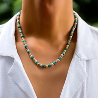 Collier de petites perles de bois pour hommes, Vintage, chaîne courte de perles, ras du cou, bijoux à la mode, accessoires sur le cou, 2023 2